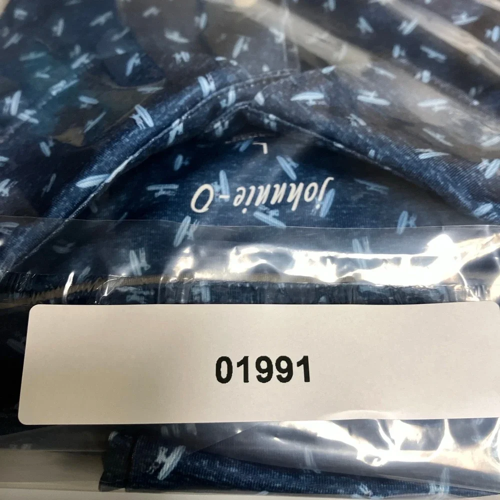 Johnnie-O Polo Shirt Airplane Print Performance Stretch Navy Blue Mens Large